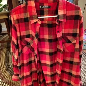 Volcom NWOT Orange & Black flannel shirt